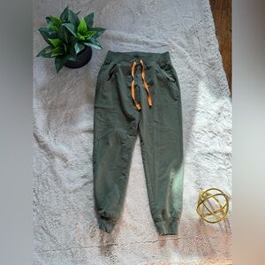 Figs Olive Pants with Bright Orange Accent XS Petite